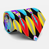 SURF BOARD STROPDAS Kleurrijke zwarte achtergrond (Opgerold)