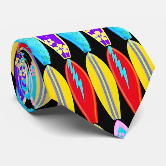 SURF BOARD STROPDAS Kleurrijke zwarte achtergrond (Opgerold)