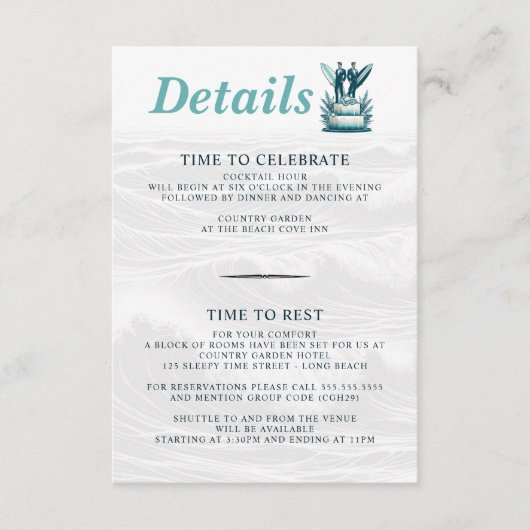 Surf bruidegoms bruiloft informatiekaartje (Voorkant)