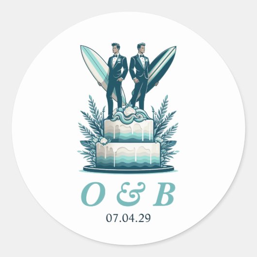Surf bruidegoms bruiloft ronde sticker (Voorkant)