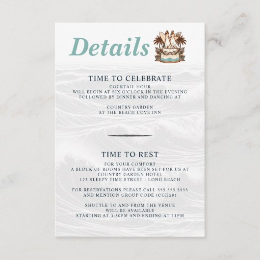 Surf bruiden bruiloft informatiekaartje (Voorkant)