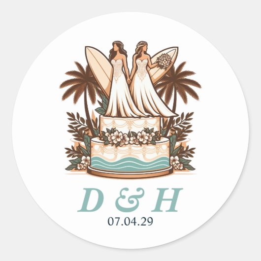 Surf bruiden bruiloft ronde sticker (Voorkant)