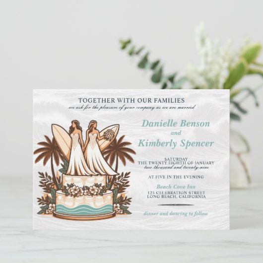 Surf Bruids Trouw Uitnodiging (Staand voorkant)