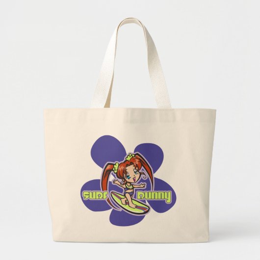 Surf Bunny Surfer Girl Cartoon Grote Tote Bag (Voorkant)