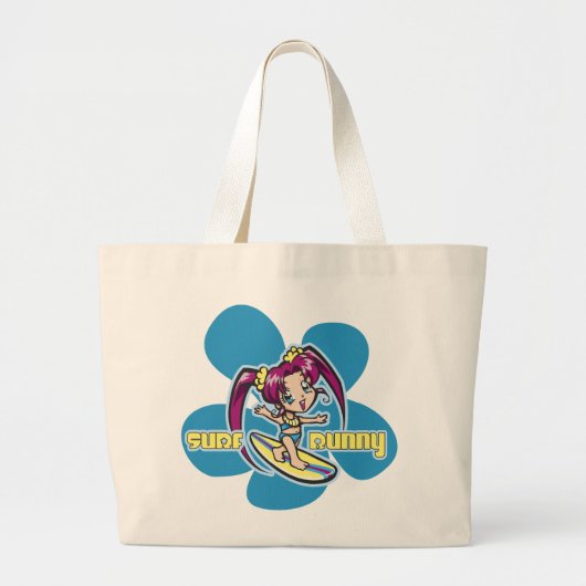 Surf Bunny Surfer Girl Cartoon Grote Tote Bag (Voorkant)