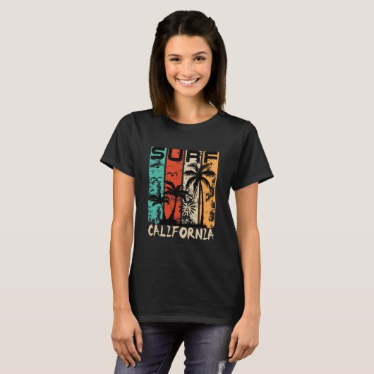Surf California palm tree beach design  T-shirt (Voorkant volledig)