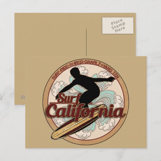 Surf California  surfboard logo briefkaart (Voorkant / Achterkant)