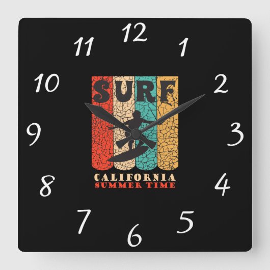 Surf California Wall Clock Vierkante Klok (Voorkant)