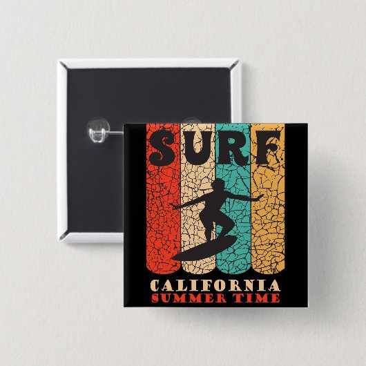 Surf Californië Vierkante Button 5,1 Cm (Voorkant /achterkant)