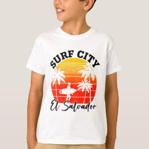 Surf City El Salvador Retro Zonsondergang Surfer M T-shirt