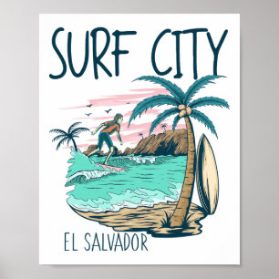 Surf City El Salvador Vintage Surfing Cadeaus El S Poster