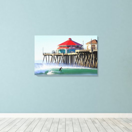Surf City Huntington Beach Ca Canvas Afdruk (Insitu (Houten vloer))