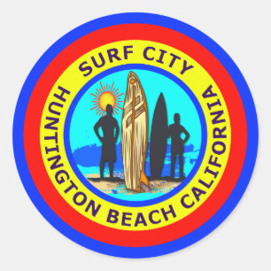 SURF CITY HUNTINGTON BEACH CALIFORNIË RONDE STICKER