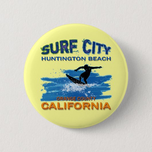 SURF CITY HUNTINGTON BEACH RONDE BUTTON 5,7 CM (Voorkant)