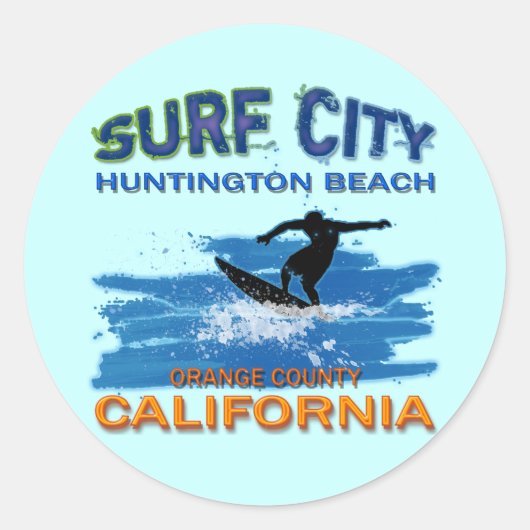 SURF CITY HUNTINGTON BEACH RONDE STICKER (Voorkant)