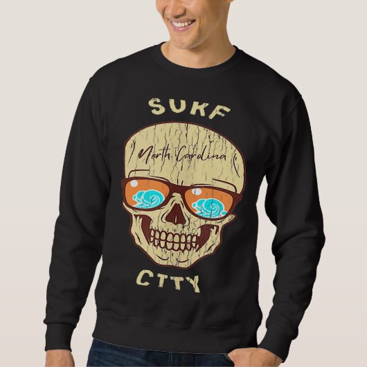 Surf City NC Summertime Vacking Skull Sunglass Trui (Voorkant)
