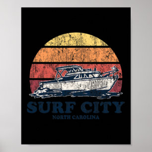 Surf City Nc Vintage Botens 70s Retro Boot Design Poster