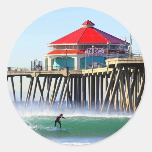 Surf City Ronde Sticker (Voorkant)