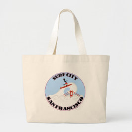 Surf City San Francisco Funny Travel Cartoon Grote Tote Bag