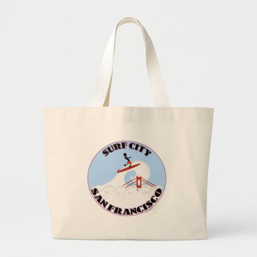 Surf City San Francisco Funny Travel Cartoon Grote Tote Bag (Voorkant)