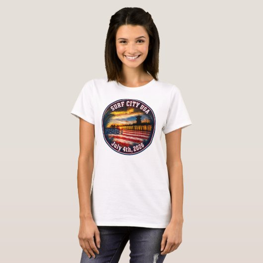 SURF CITY USA - 4 juli 2026 T-shirt (Voorkant volledig)