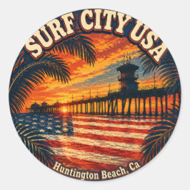 SURF CITY USA - Amerikaanse vlag Ronde Sticker