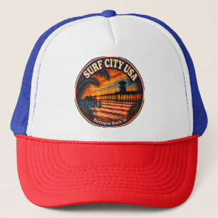SURF CITY USA Zonsondergang & Vlag Trucker Pet