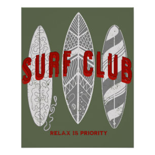 Surf Club Zomer Strand Vakantie Grappige Vintage Perfect Poster