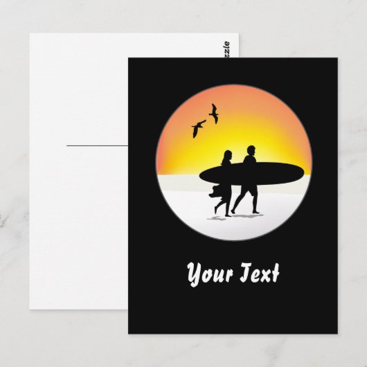 Surf Couple bij Sunset Briefkaart (Voorkant / Achterkant)