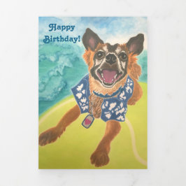 Surf Dog Birthday Card Drieluik Uitnodiging