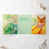 Surf Dog Birthday Card Drieluik Uitnodiging (Binnen)