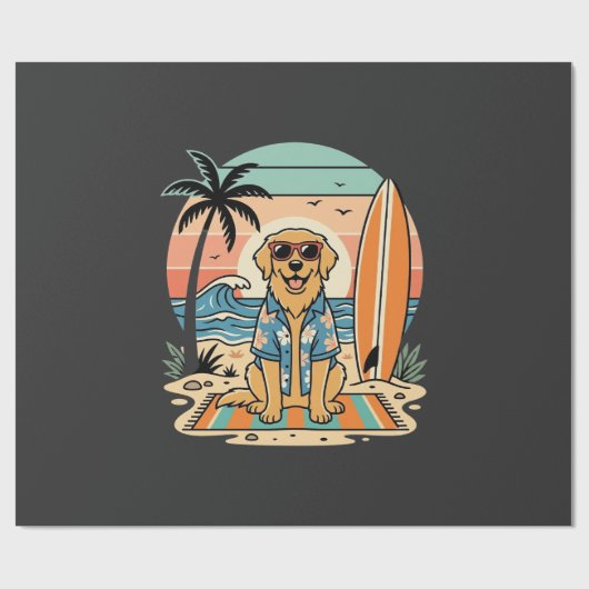 Surf Dog Retro Strand Zomer Cadeaupapier (Vlak)