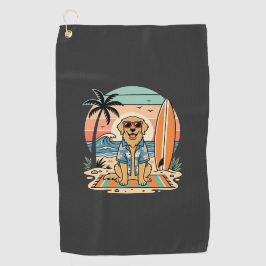 Surf Dog Retro Strand Zomer Golfhanddoek (Voorkant)