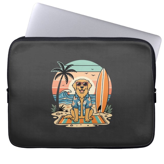 Surf Dog Retro Strand Zomer Laptop Sleeve (Voorkant)