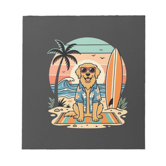 Surf Dog Retro Strand Zomer Notitieblok (Voorkant)