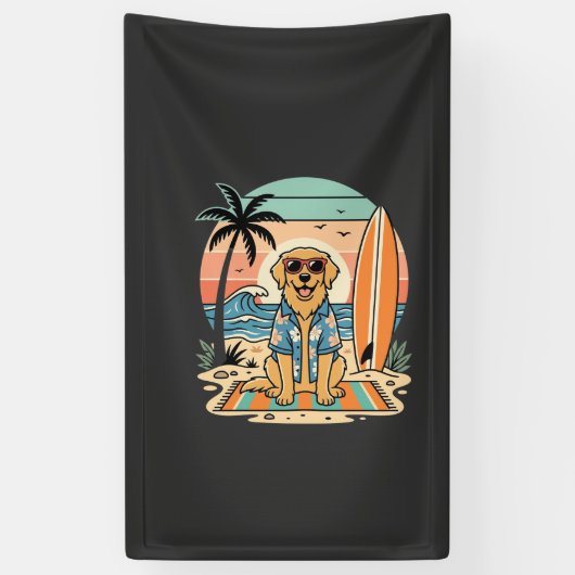 Surf Dog Retro Strand Zomer Spandoek (Verticaal)