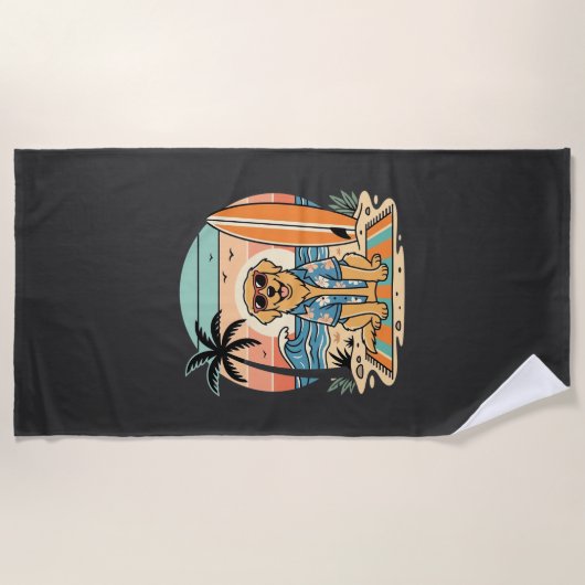 Surf Dog Retro Strand Zomer Strandlaken (Voorkant)