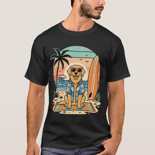 Surf Dog Retro Strand Zomer T-shirt (Voorkant)