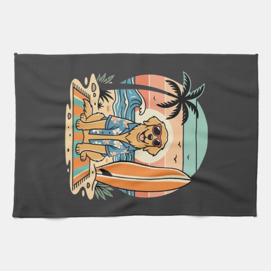 Surf Dog Retro Strand Zomer Theedoek (Horizontaal)