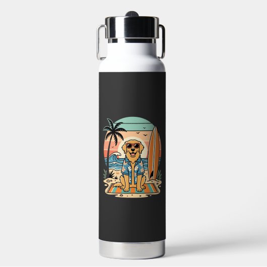 Surf Dog Retro Strand Zomer Waterfles (Voorkant)