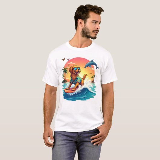 Surf Dog Vibes 🐶 Golden Retriever Summer Tee T-shirt (Voorkant volledig)