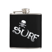 Surf en schedel zwart gekanteld verpakt kolf heupfles (Voorkant)