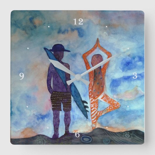 Surf en Yoga Square Wall Clock Vierkante Klok (Voorkant)