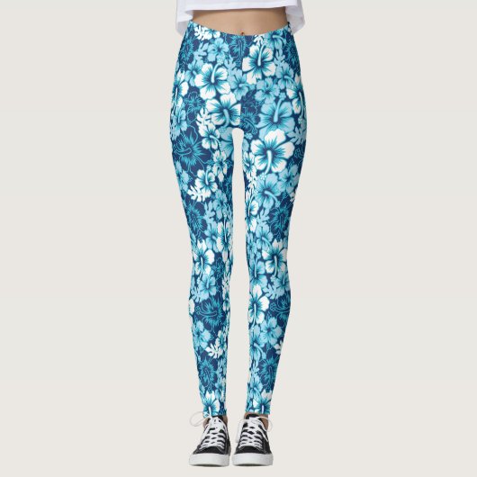Surf Floral Hibiscus Pattern Leggings (Voorkant)