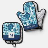 Surf Floral Hibiscus Pattern Ovenwant & Pannenlap Set (Voorkant / Achterkant)