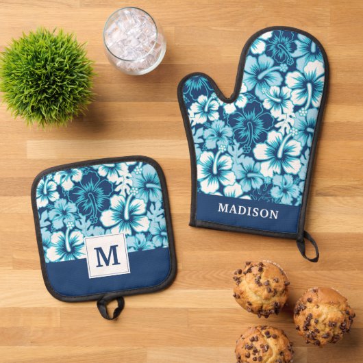 Surf Floral Hibiscus Pattern Ovenwant & Pannenlap Set (Top down)