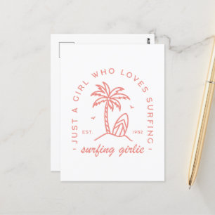Surf gewoon een meisje dat houdt van surfen roze e briefkaart