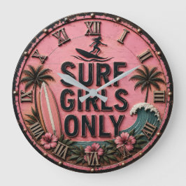 Surf Girls Only Beach Pink Coastal Surf House Deco Grote Klok