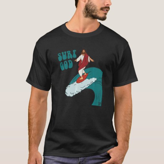 Surf God Jesus Surfing Waves Cool Surfer T-shirt (Voorkant)