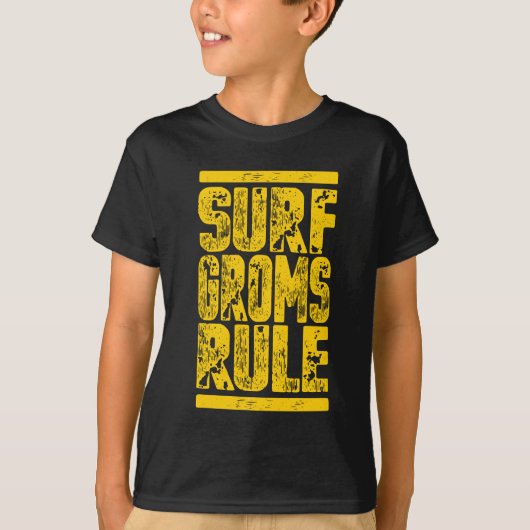 Surf Groms Rule!! (geel) T-shirt (Voorkant)